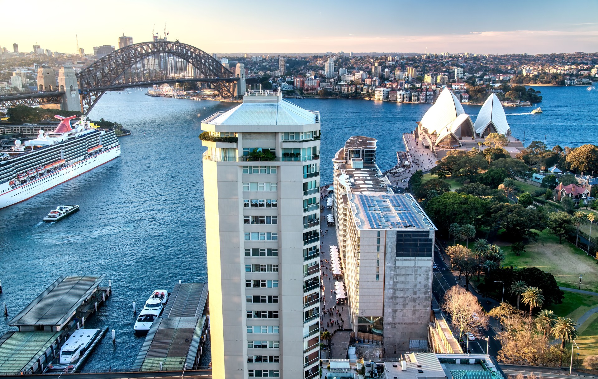 Sydney Harbour Brideg aerial view at sunset, New South Wales - Australia